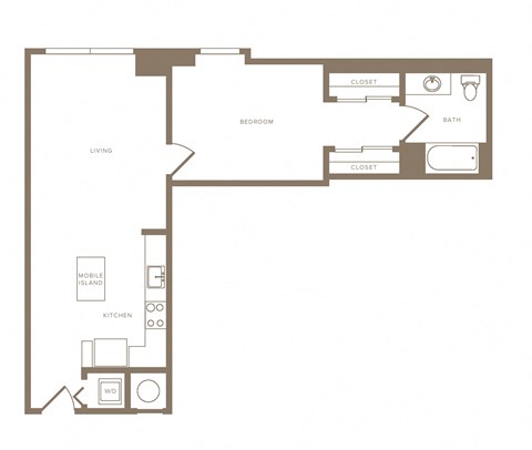 Floor plan for 1 bed, 1 bath, 774 sqft